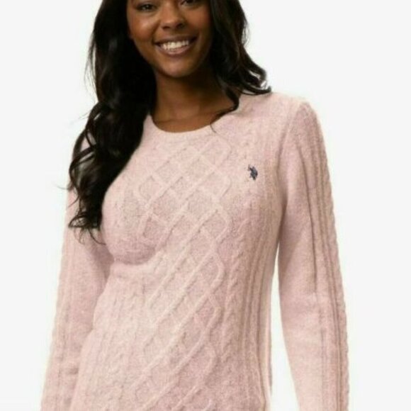 NWT US Polo Assn Cable Knit Pink Silver Shimmer Sweater | - Picture 1 of 8